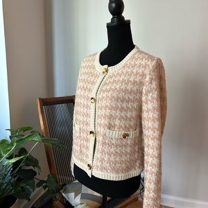 St. John Pretty Ivory and pink boule with gold accents  jacket, size 12.